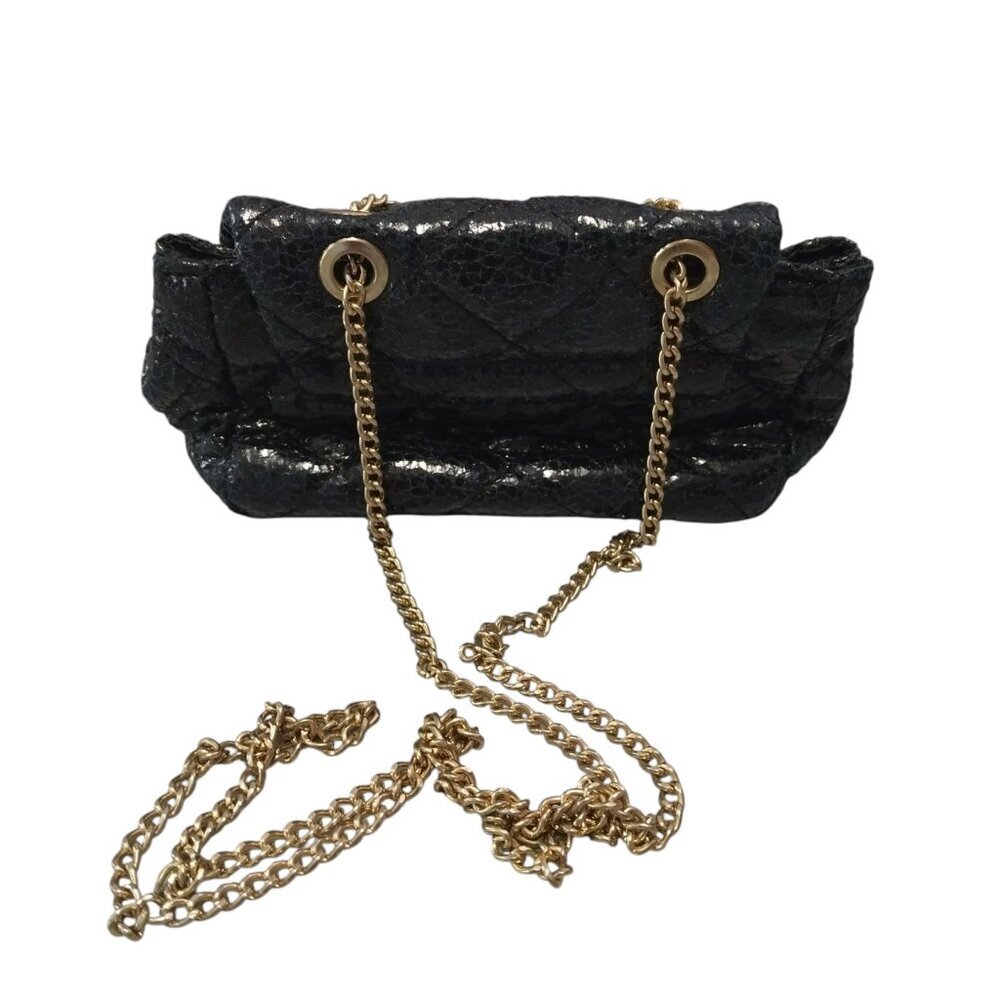 Chloe K. New York Shiny Black Glittery Small Crossbody Gold Tone Strap - Picture 4 of 4